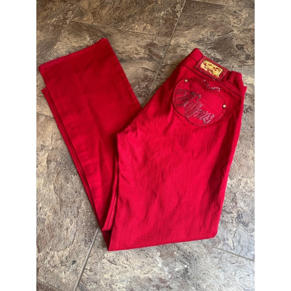 Y2K VTG Apple Bottoms Red Denim Jeans Women's Apple Logo 13/14 Bootcut Pants - Picture 1 of 16